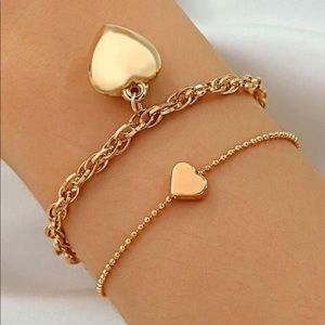 Adorable Heart Charm Gold Double Bracelet set
